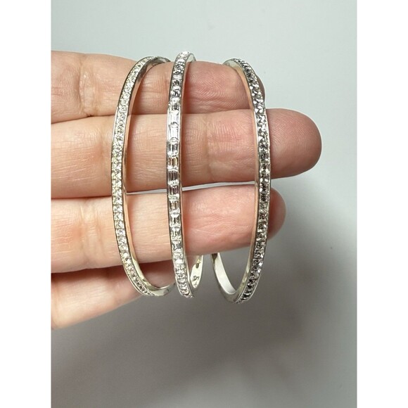 Juicy Couture 3 Layer Silver Tone Rhinestone Crystal Cuff Bracelet - Picture 3 of 9